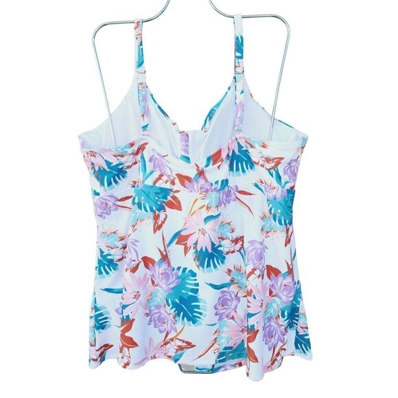 Raisins Curve Underwire Tankini Aries Twist Front White Swim Top Floral Plus 24W - Picture 7 of 8